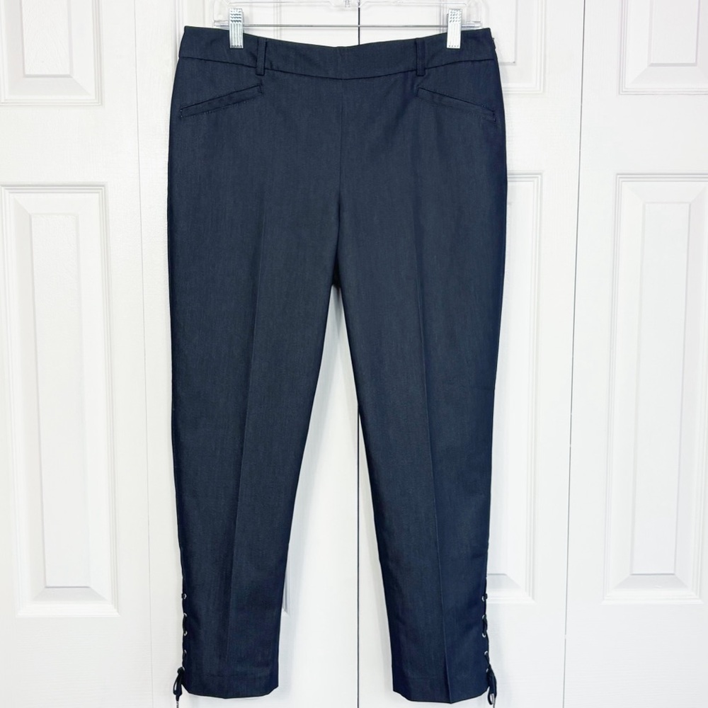NWT Talbots Dark Blue Denim Mid-Rise Cropped Lace Up Trousers 8P